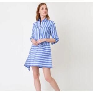 Ann Mashburn Asymmetric Adeline Dress French Blue Stripe Size XS
